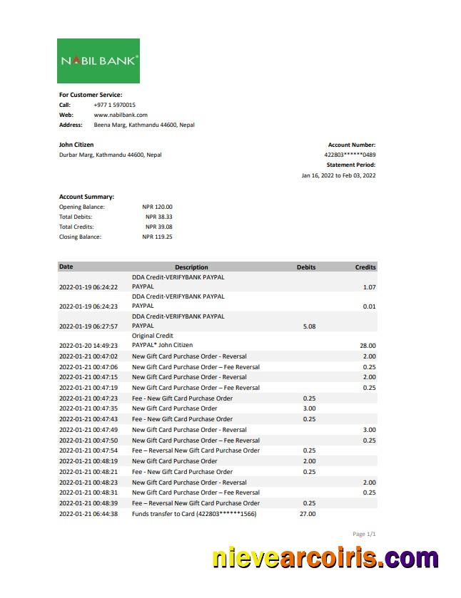 Nepal Nabil Bank statement